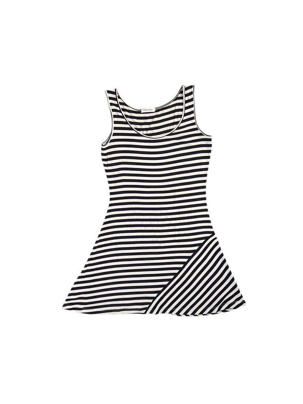 Calvin Klein Black & White Stripe Sleeveless Skater Dress